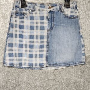 Wonder Nation Denim Skirt Blue White Plaid Patchwork GIRLS 7